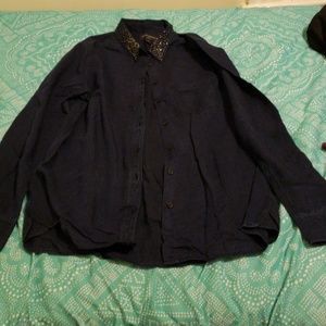 Denim beaded button down shirt